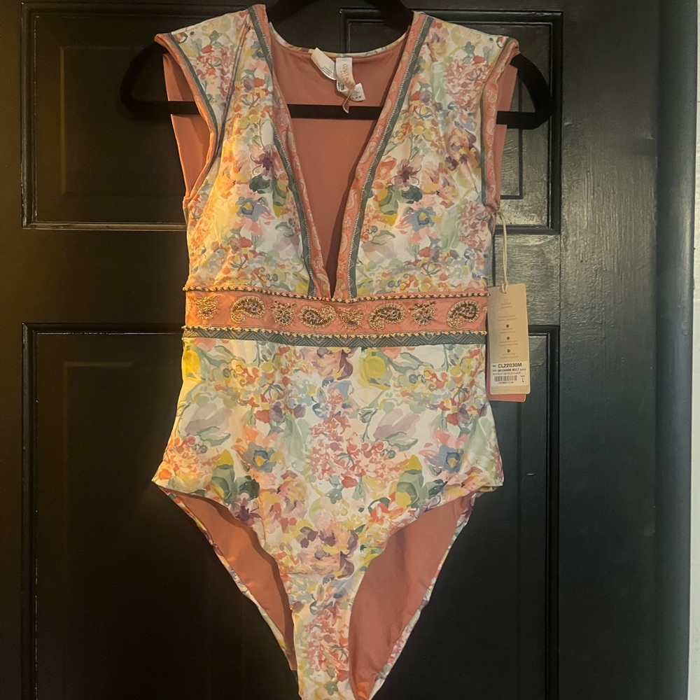 Cosita Linda Floral One-Piece Swimsuit with Beaded Waistband